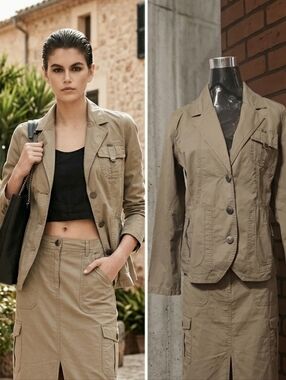 CECIL Tan/Khaki Utility Style Structured Jacket/Blazer, L